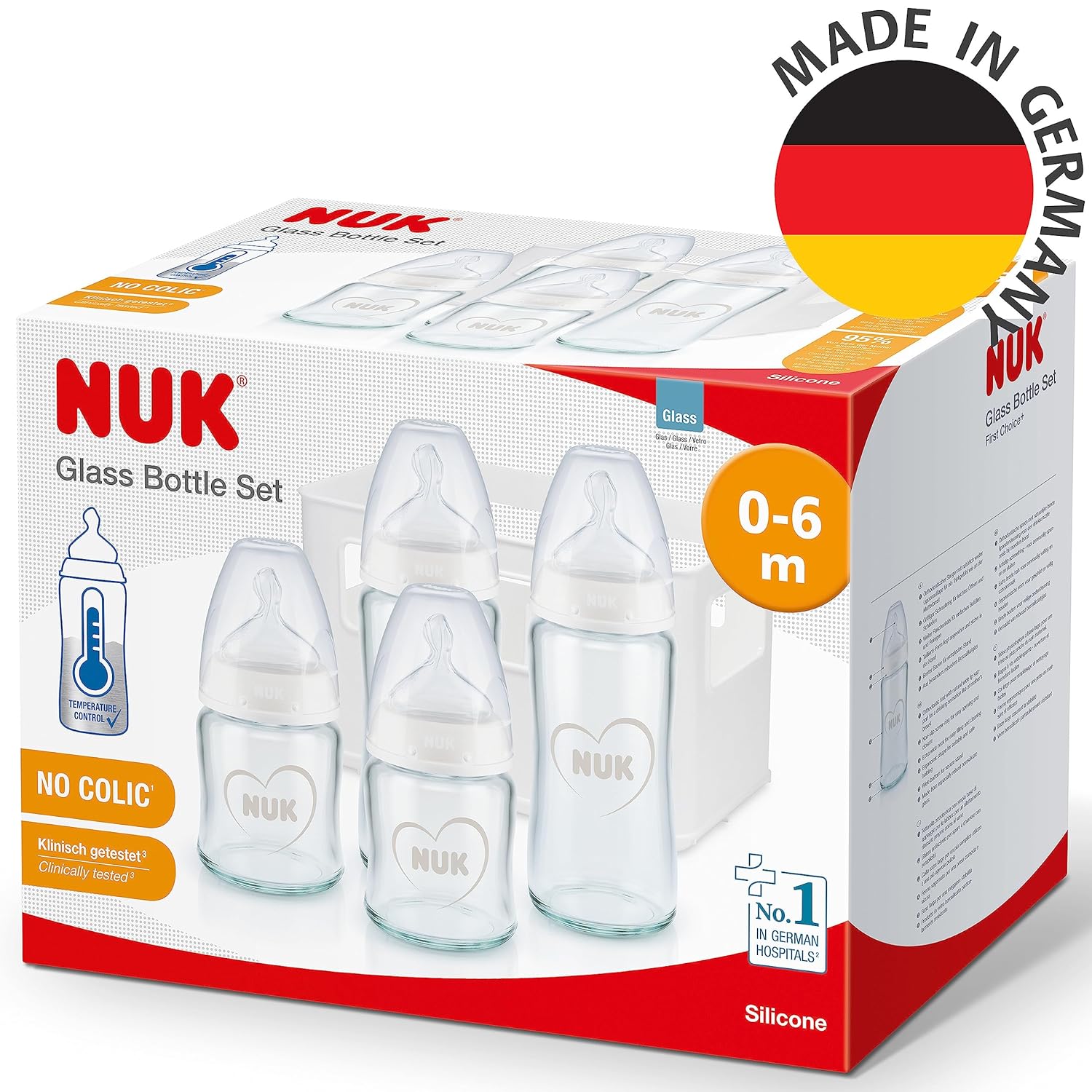 Nuk First Choice Plus Glass Baby Bottle Starter Set, With 4 Baby Bottles In