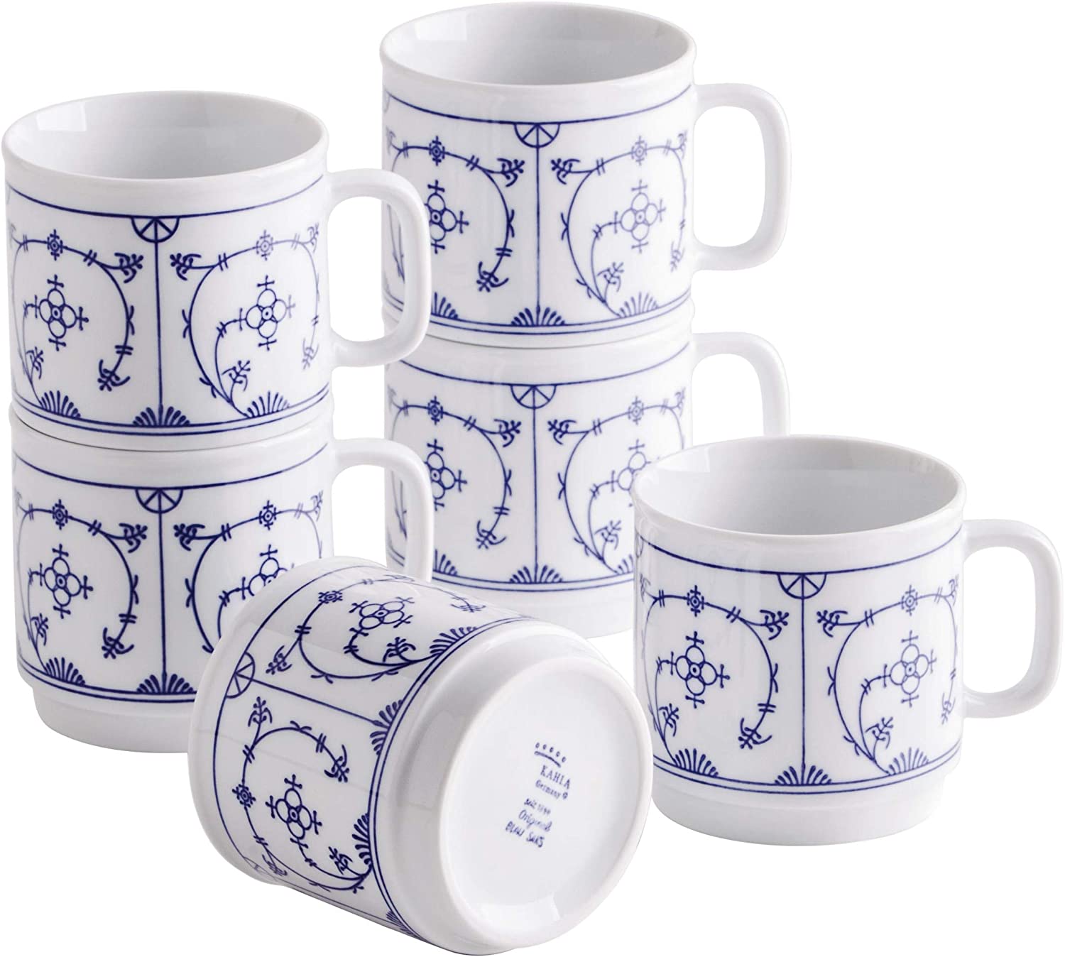 Kahla 480265A75019H Blue Saks Blue and White Mug Set for 6 People Coffee Mug Set 6-Piece 300 ml Porcelain Mug Set Tea Cocoa Cups