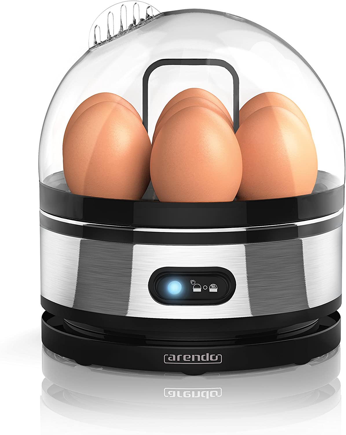 Arendo - Stainless steel egg cooker with warming function - tilt function switch with indicator light - adjustable hardness level - quenching 1-7 eggs - rust-proof, brushed stainless steel