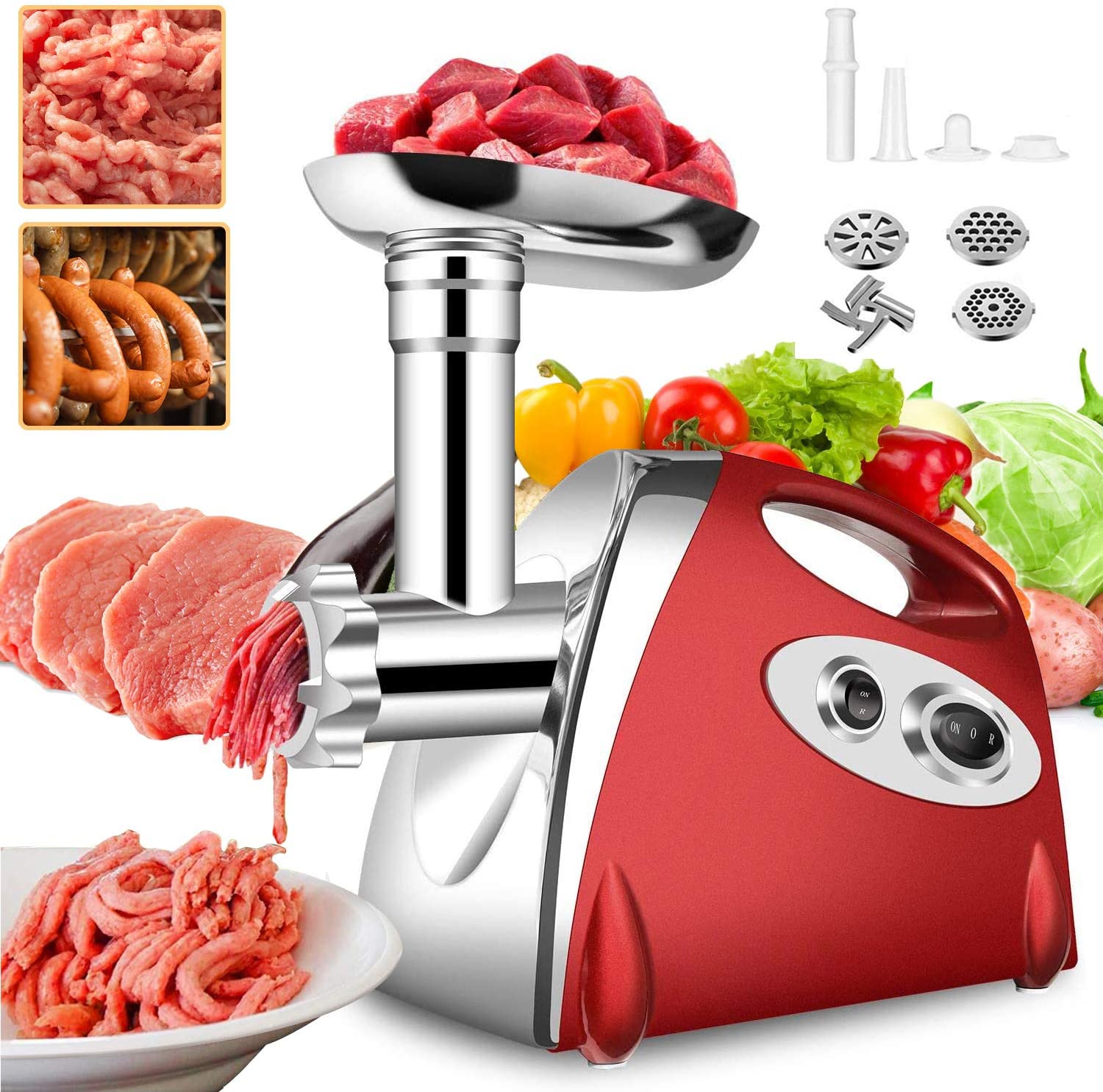 BenRich® Electric Meat Grinder and Sausage Machine 2800 Watt Stainless Steel Red