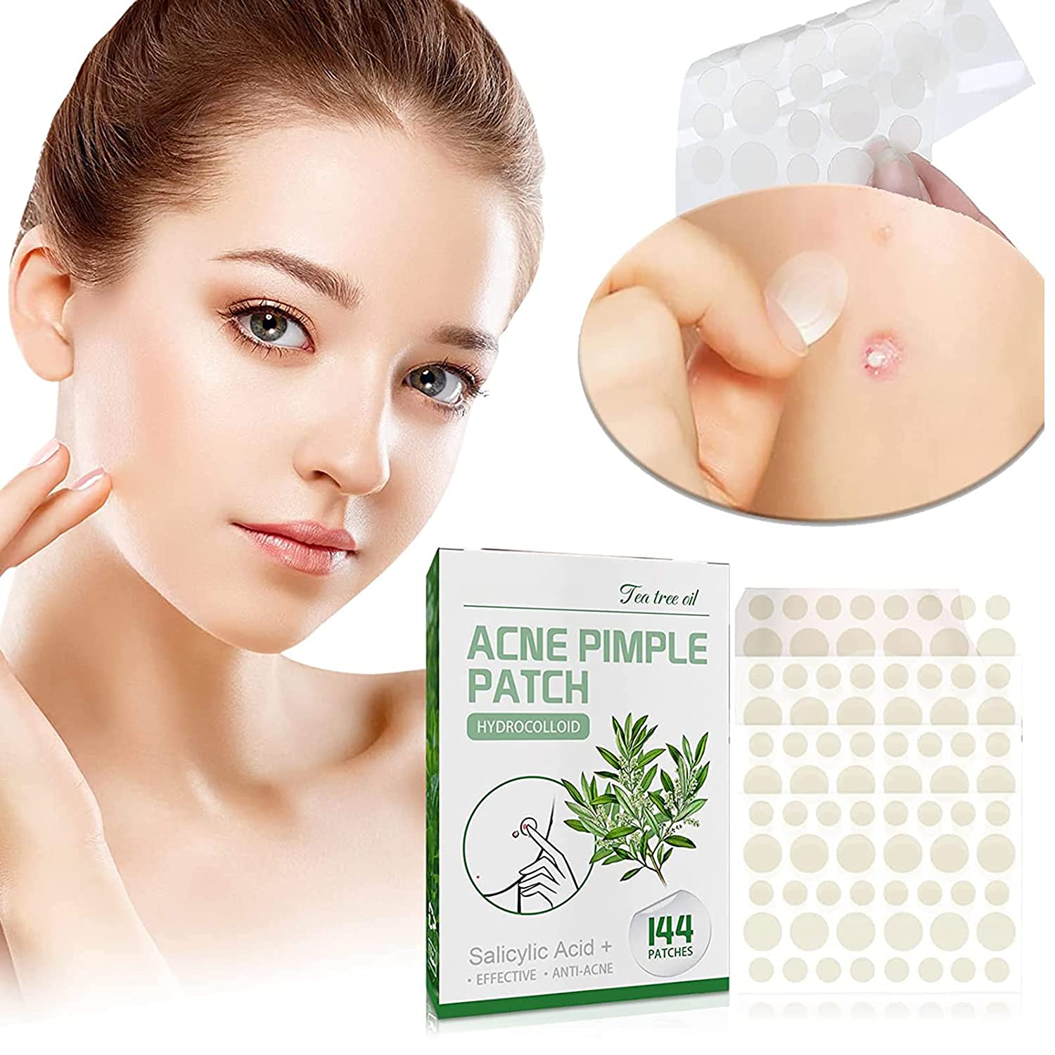 chaneehann 144 Pieces Pimple Patch Invisible Hydrocolloid Acne Pimple Patch Pimple Patch Hydrocolloid Patches Anti Acne Hydrocolloid Plasters Pimple Plasters Acne Patch for Face (8 mm, 12 mm), ‎white