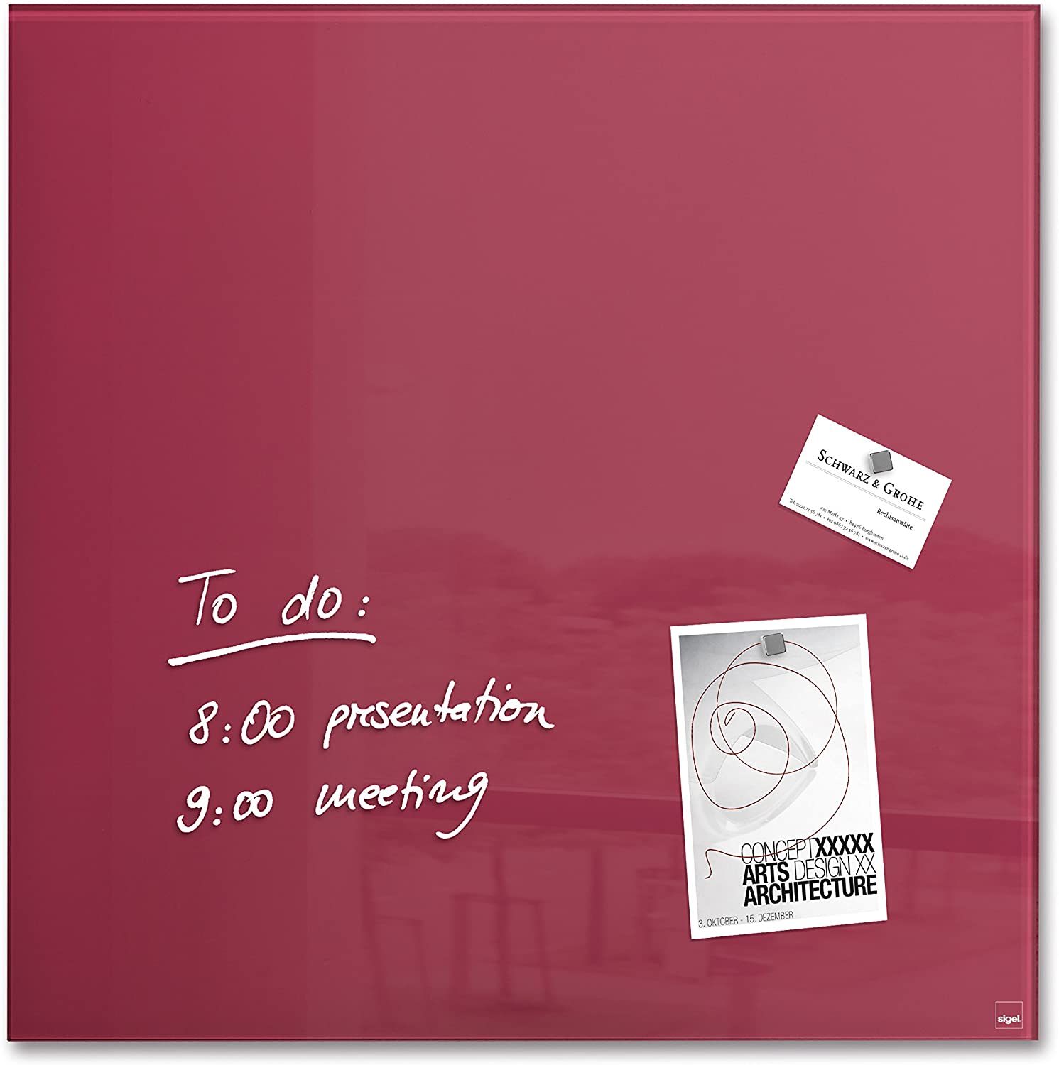 Sigel Artverum Gl272 Magnetic Glass Board 48 X 48 Cm Berry Red