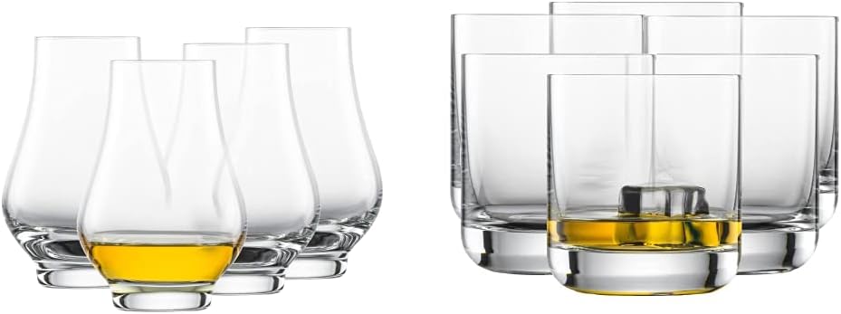 Schott Zwiesel Whiskey Nosing Tumbler Bar Special (Set of 4) (130000) & Whiskey Glass Convention (Set of 6), Straightline Tumbler for Whiskey, Dishwasher Safe Tritan Crystal Glasses (Item No. 175531)
