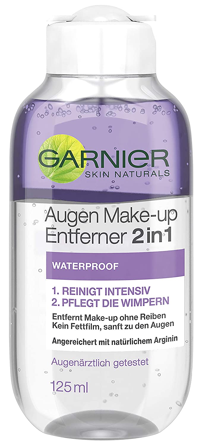 Garnier Skin Naturals Micellar Cleansing Water for Eye Makeup Removal 2 in 1 - Make-Up Remover for Waterproof Makeup with Natural Arginine 6 x 125 ml
