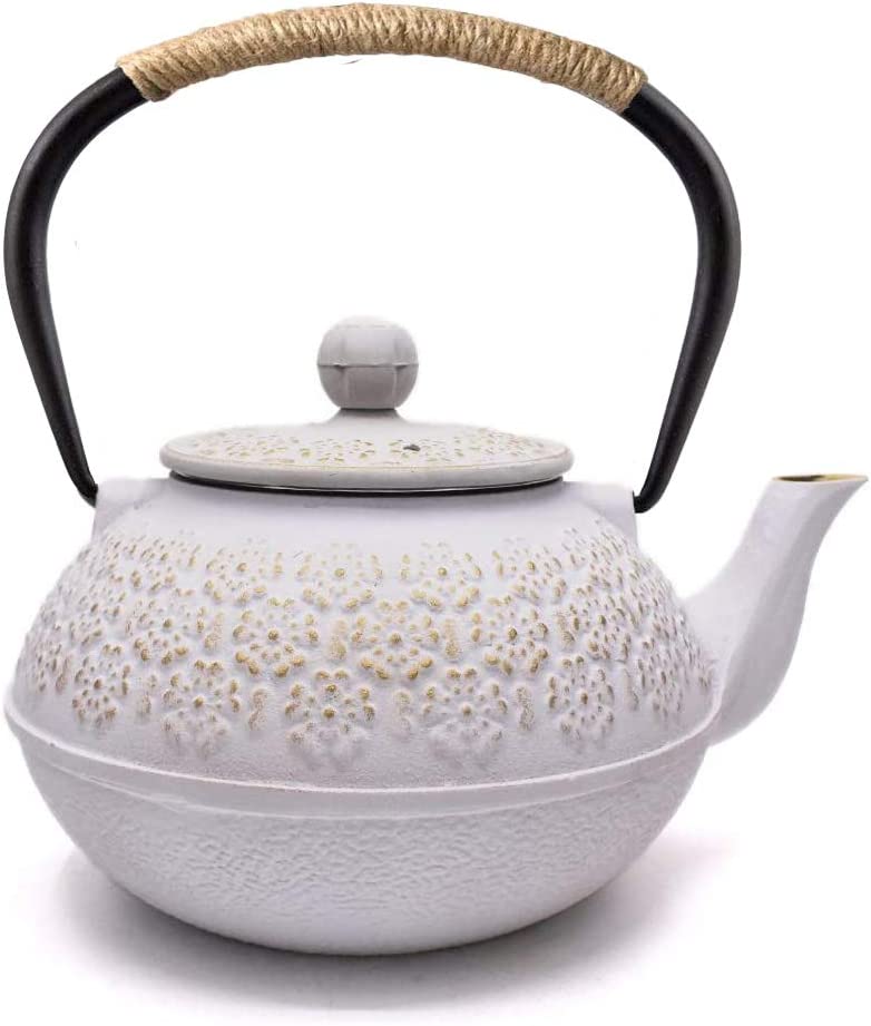 Webao Cast Iron Teapot Japanese Tetsubin Teapot with Infuser 800ml White