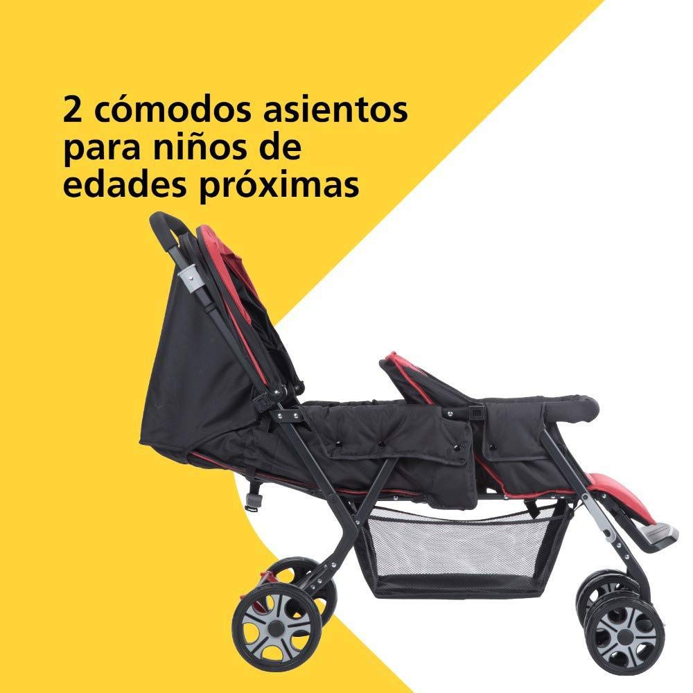 Safety 1st sibling stroller Teamy, agile twin stroller, stable metal frame with low weight, adjustable backrests, compact folding size, usable from birth to 3.5 years, red chic
