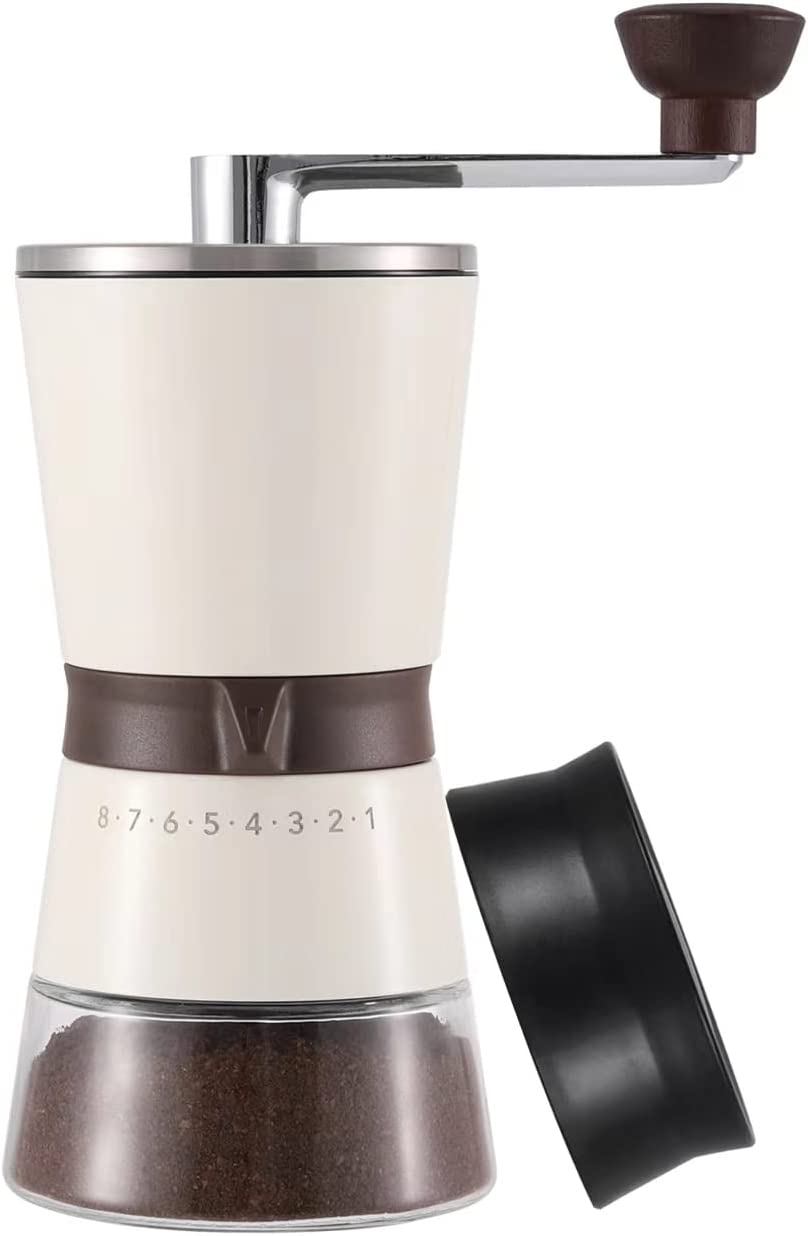 Vucchini Manual Coffee Grinder with Adjustable Coarseness, 8 Levels, Milk White, Conical, Ceramic Grinder, Portable Mill for Home Office and On the Go