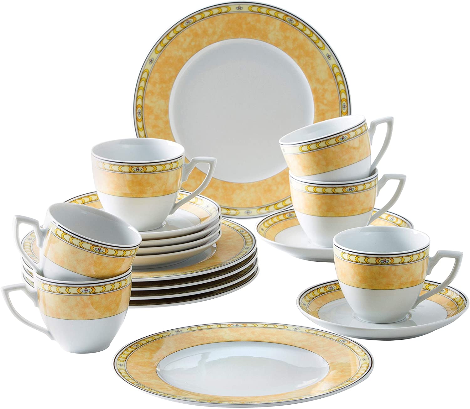 Kahla Yvonne 040104M73996C Yellow Porcelain Crockery Set for 6 People Coffee Service Tea Service Breakfast Cups Plates 18-Piece Coffee Set