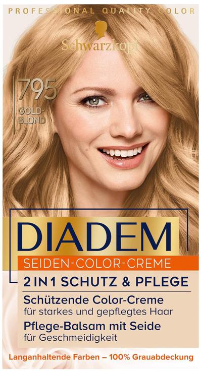 Diadem Silk Color Cream, 795 Gold Blonde, Level 3 (170 ml), 2 in 1 Permanent Hair Color, Protection & Care, for 70% Less Hair Breakage and Long-Lasting Coloring Results