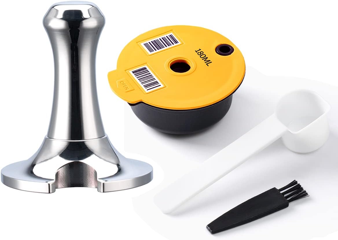 Reusable Tassimo Coffee Pad 180 ml with Tamper Refillable Coffee Capsule PP Plastic Coffee Filter Compatible with Bosch Tassimo Machine, Yellow