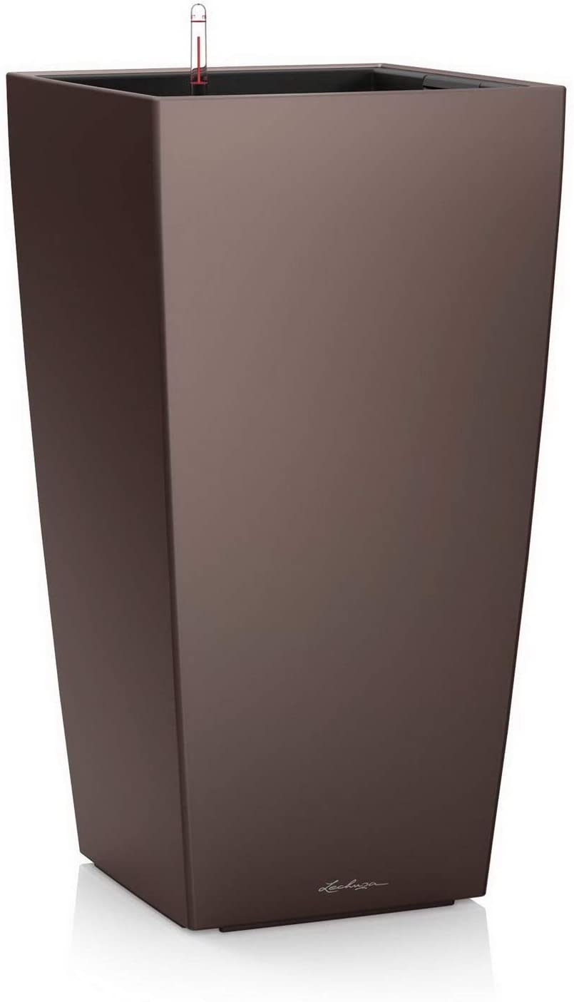Lechuza Cubico High-Quality Plastic Planter, 56Cm, Espresso Metallic