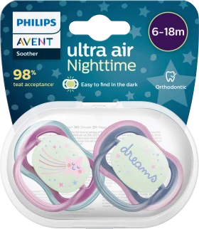 Schnuller Ultra Air Night, pink/gray, 6-18 months, 2 hours