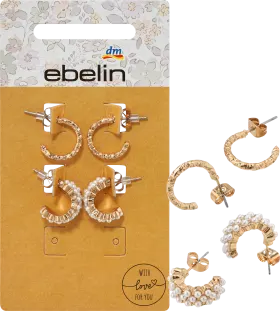 ebelin hoop earrings with pearls, gold look, 4 pieces