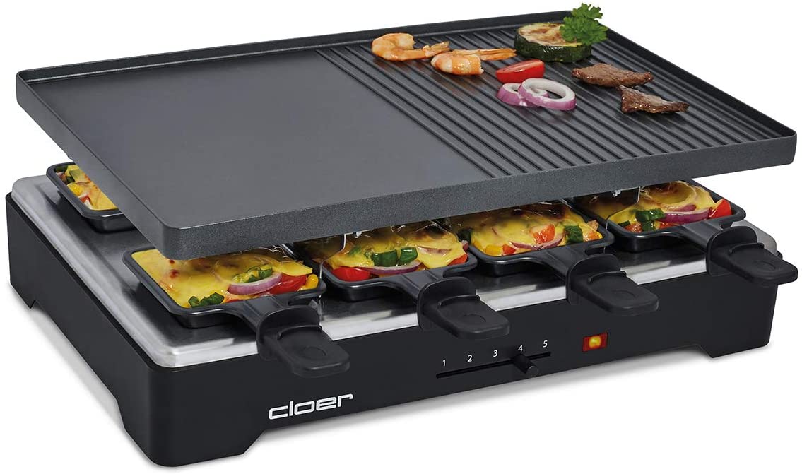 Cloer 6446 Raclette Grill with Die-Cast Aluminium Grill Plate That Can be U