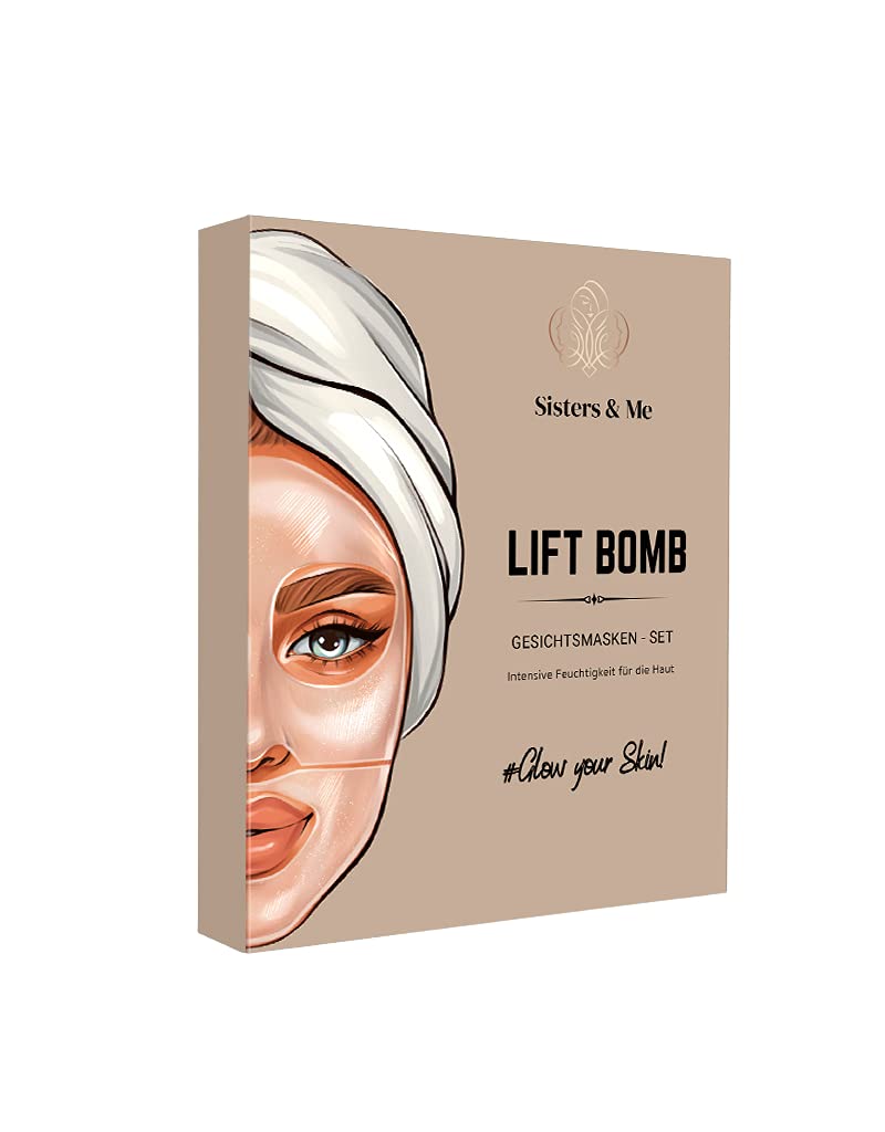 Sisters & Me Lift Bomb Face Masks Beauty Set, 9 Pieces Cloth Masks Face and Eye Pads Against Dark Circles with Hyaluronic Serum, High Dosage, Masks Beauty, Hydrogel Boosting Face Mask, Anti-Ageing, ‎white