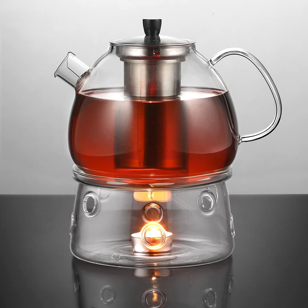 ecooe 1500 ml Glass Teapot with Removable Stainless Steel Infuser for Heating on the Stove, Gift Bag Included, 4