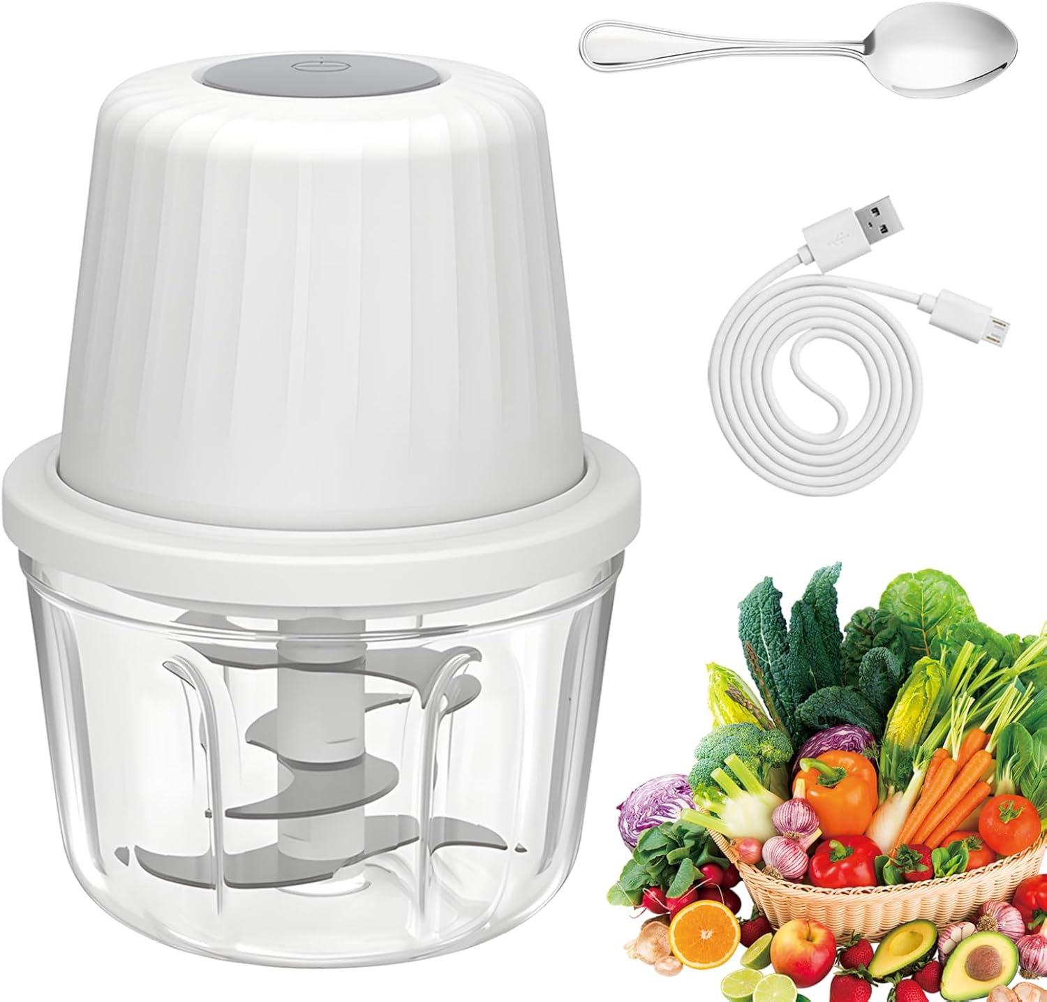 Onion Chopper Electric 400 ml, Onion Cutter, Vegetable Chopper with Type C Charging Cable, Mixer, Multi-& Universal Chopper for Meat, Onions, Garlic, Nuts (White)