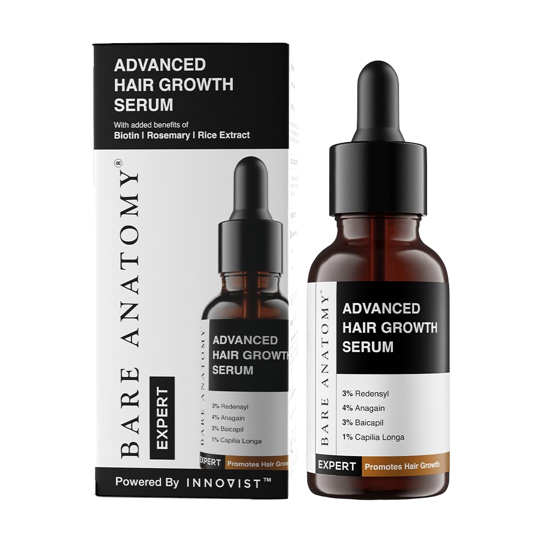 Bare Anatomy Advanced Hair Growth Serum | 3% Redensyl + 4% Anagain + 3% Baicapil + 1% Capilia Longa, Rosemary, Biotin and Rice Extract | 30ml