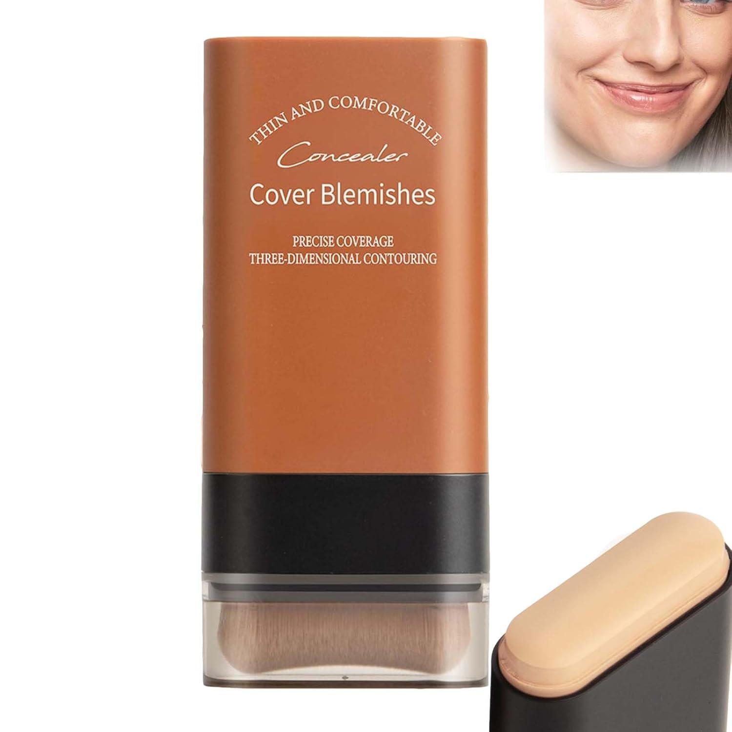 Vivien Beauty Foundation Stick, 2-in-1 Foundation Stick with Brush, Double Head Foundation Makeup Stick, Long-Lasting, Natural Matte Finish, Waterproof, for All Skin Types (Ivory, 20G)