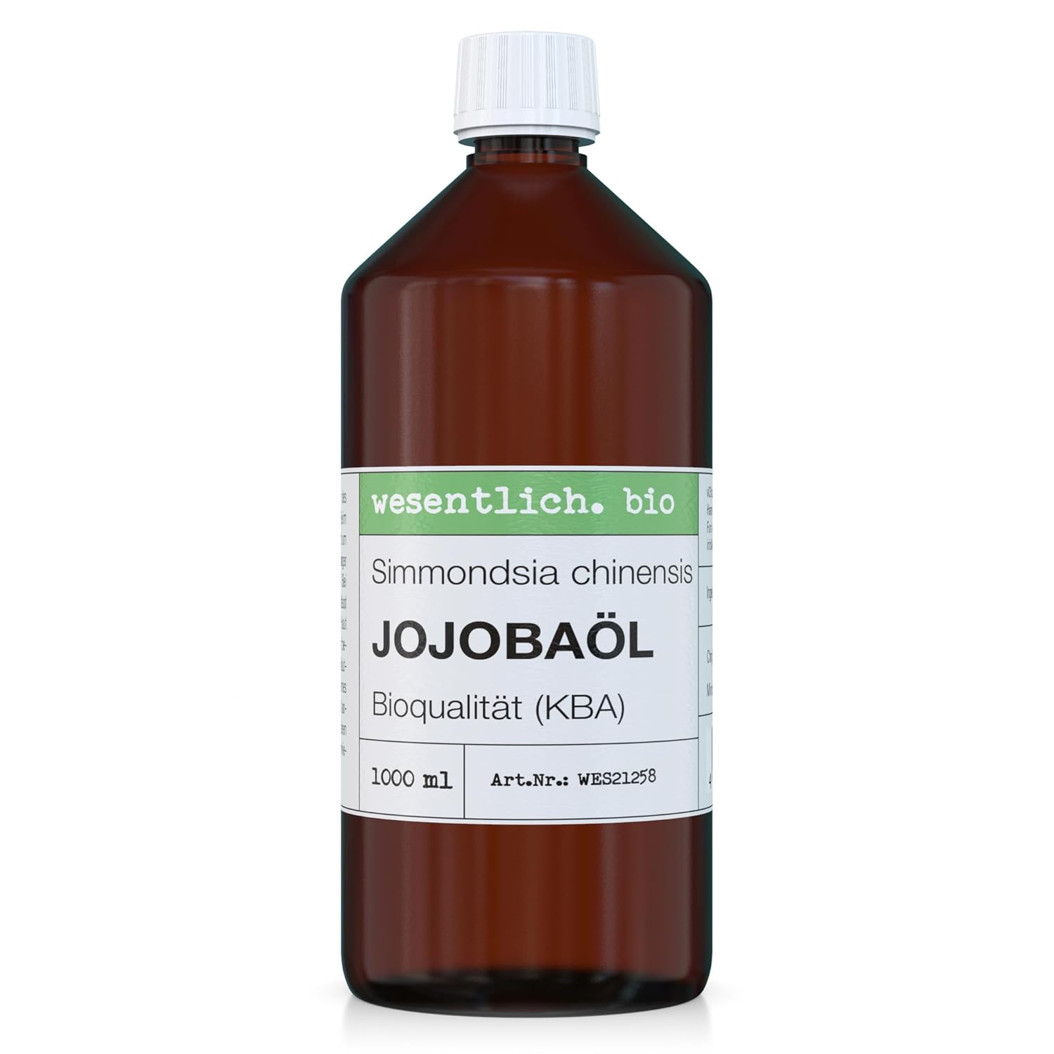 wesentlich. Jojoba Oil Organic Cold Pressed | 100% Pure and Natural | Pure Care and Cleansing for Face, Skin & Hair | 1000 ml Brown Glass Bottle