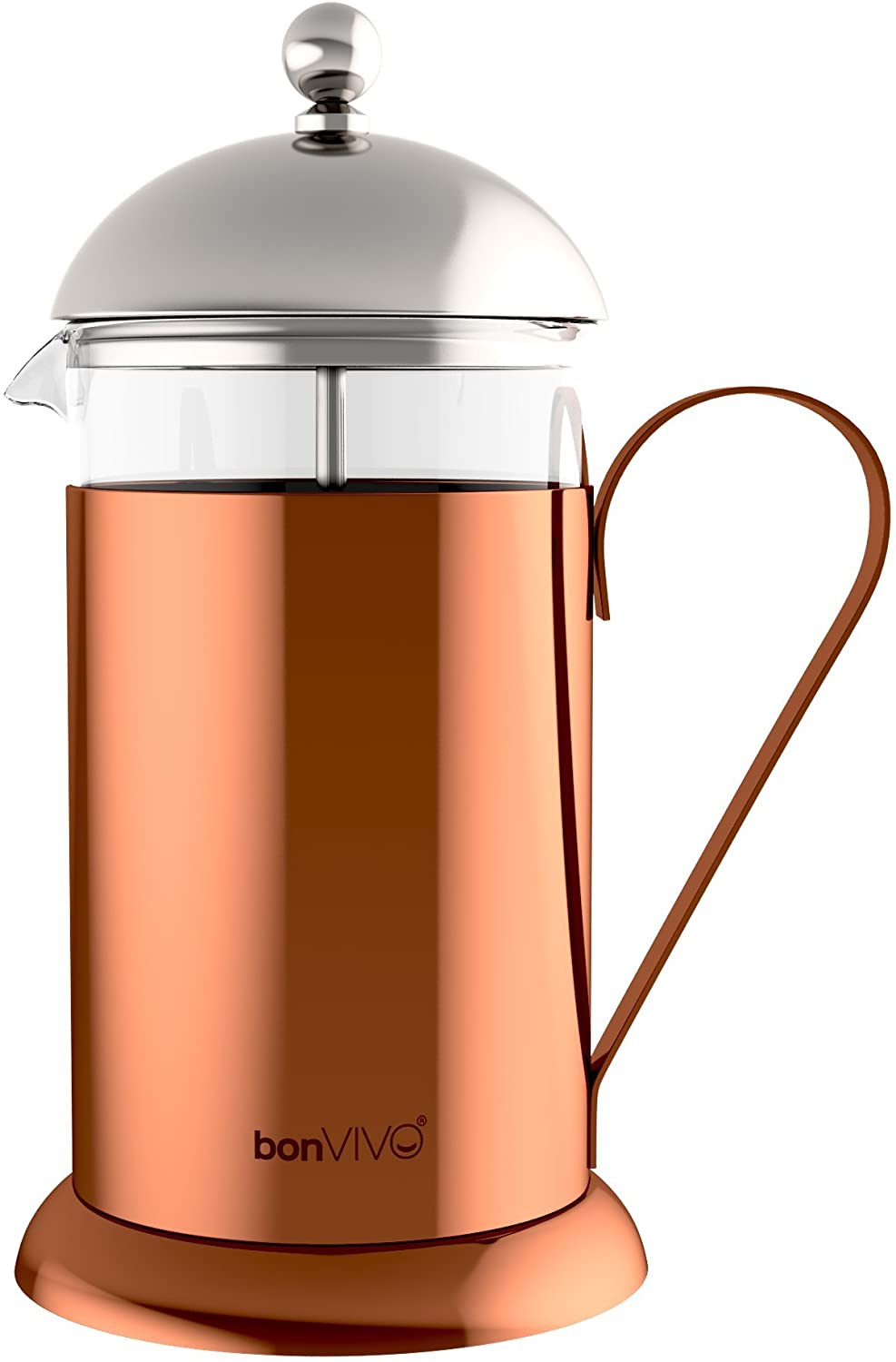 Bonvivo® Taro Gaze II – Coffee Maker French Press In Copper Chrome Finish Stainless Steel and Glass, with Filter, Small, 035L 3 Cup/350ml)