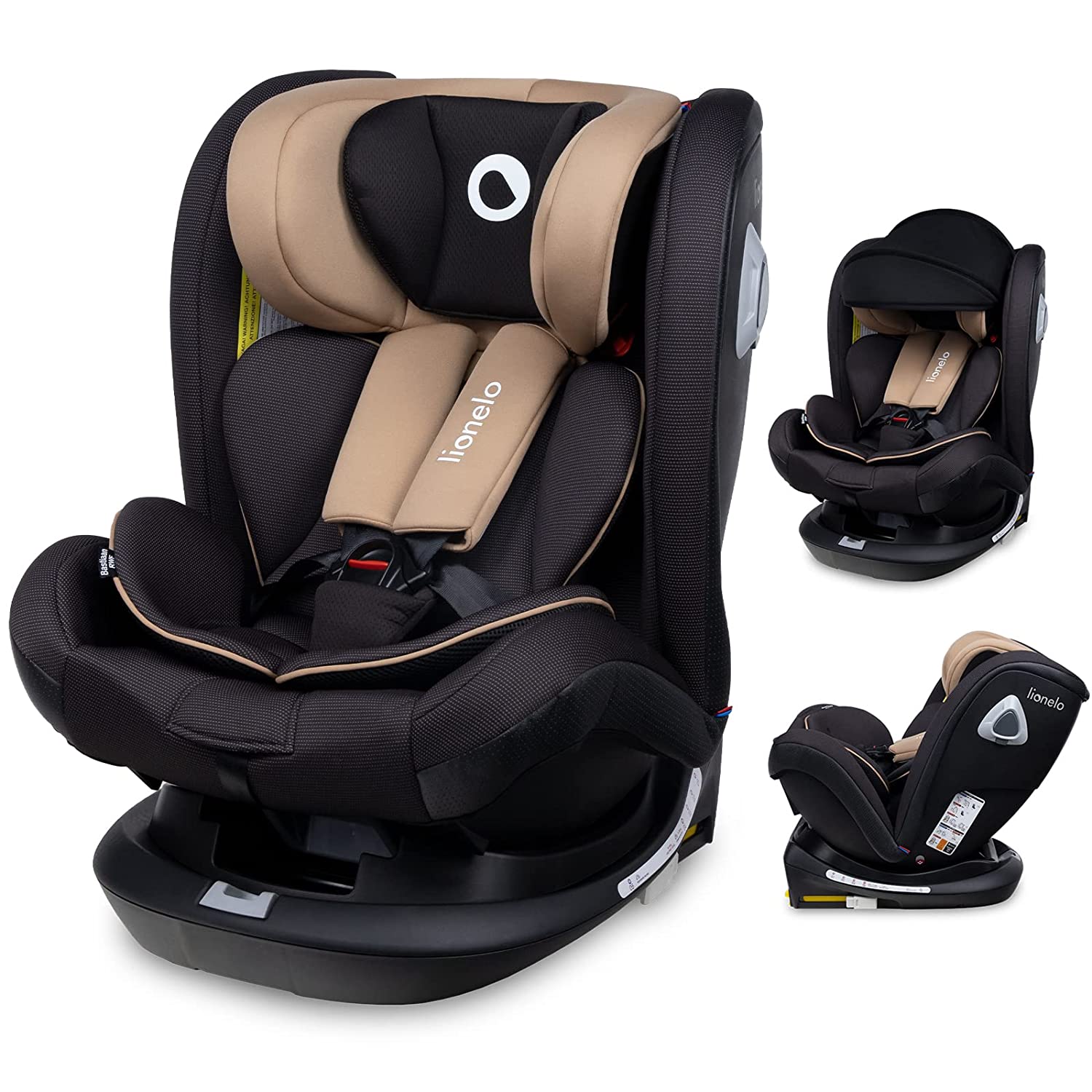 LIONELO Bastiaan RWF Child Seat, Isofix, Child Seat Rotatable 360 Degrees, Top Tether, from Birth to 36 kg, Extended in and against the direction of travel, Side Protection, Seat Reducer