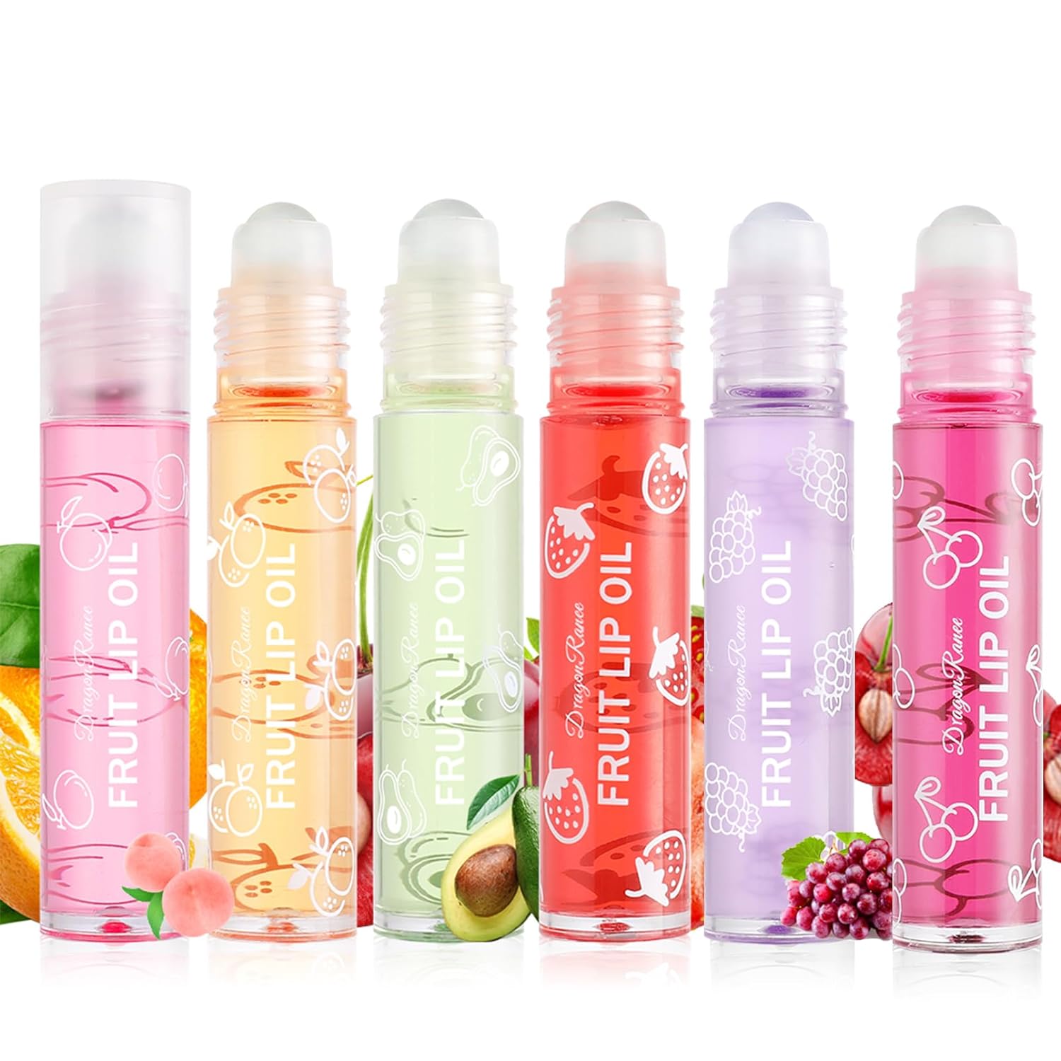 6 Piece Lip Gloss Set Moisturising Lip Oil Roll-On Set, Colourless Fruity Lip Balm for Lip Care Dry Lips, Lip Glow Oil for Women and Young Girls