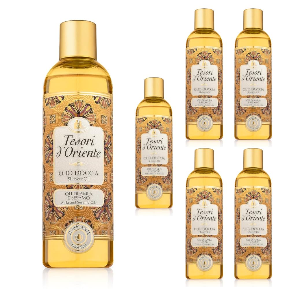 Tesori D \ 'Oriente Shower Oil Amla & Sesame Oil, 250 ML, Aromatic Shower with Amla Fruit and Sesame Oil, Oil for Gentle Cleansing and Body Care, Wellness Rituals for Body & Senses