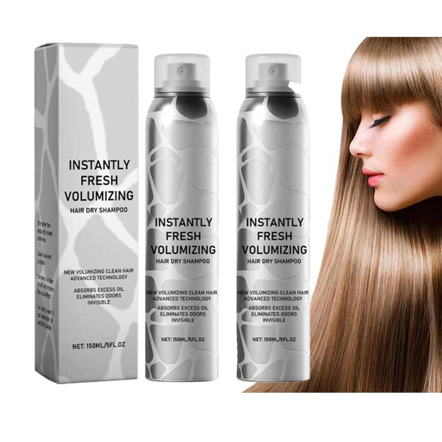 Pack of 2 Dry Shampoo Volumising Dry Shampoo Spray Dry Shampoo for Refreshing and Styling Hair, Hair Care Spray Without Rinsing, Voluminous Hair Styling (150 ml x 2)
