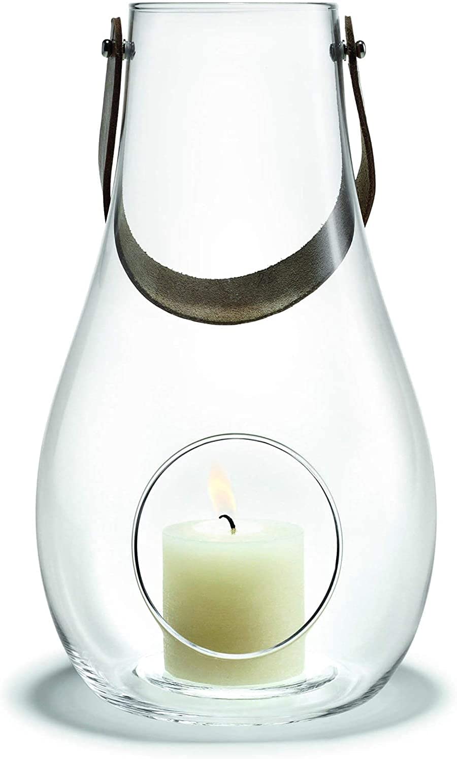 Holmegaard Design Light Lantern with Leather Handles, Candle Holder, Glass, Transparent, H 29 cm, 4343500