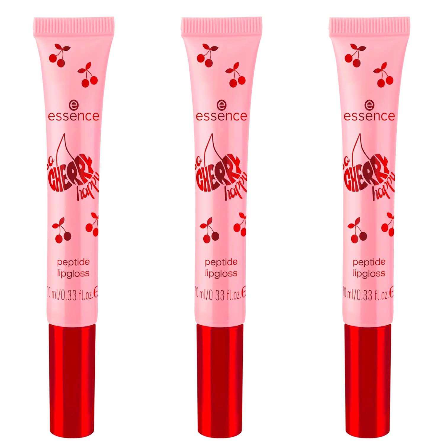 essence SO CHERRY happy peptide lip gloss, no. 02, pink, moisturizing, shiny, radiant fresh, vegan, no parabens, no microplastic particles, nanoparticles free, pack of 3 (3 x 10 ml)