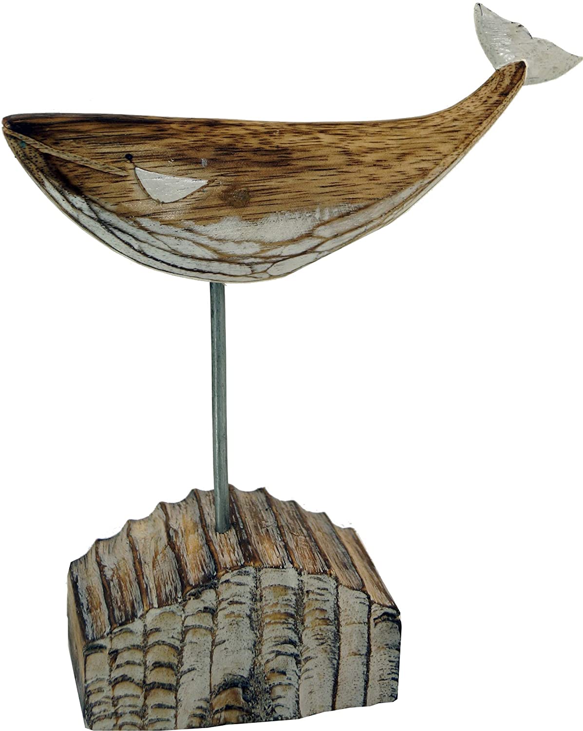 Guru-Shop GURU SHOP Carved Wooden Whale, Moby Dick 1, on Wooden Metal Stand, Model 1, Brown, 24 x 20 x 7 cm, Animal Figures