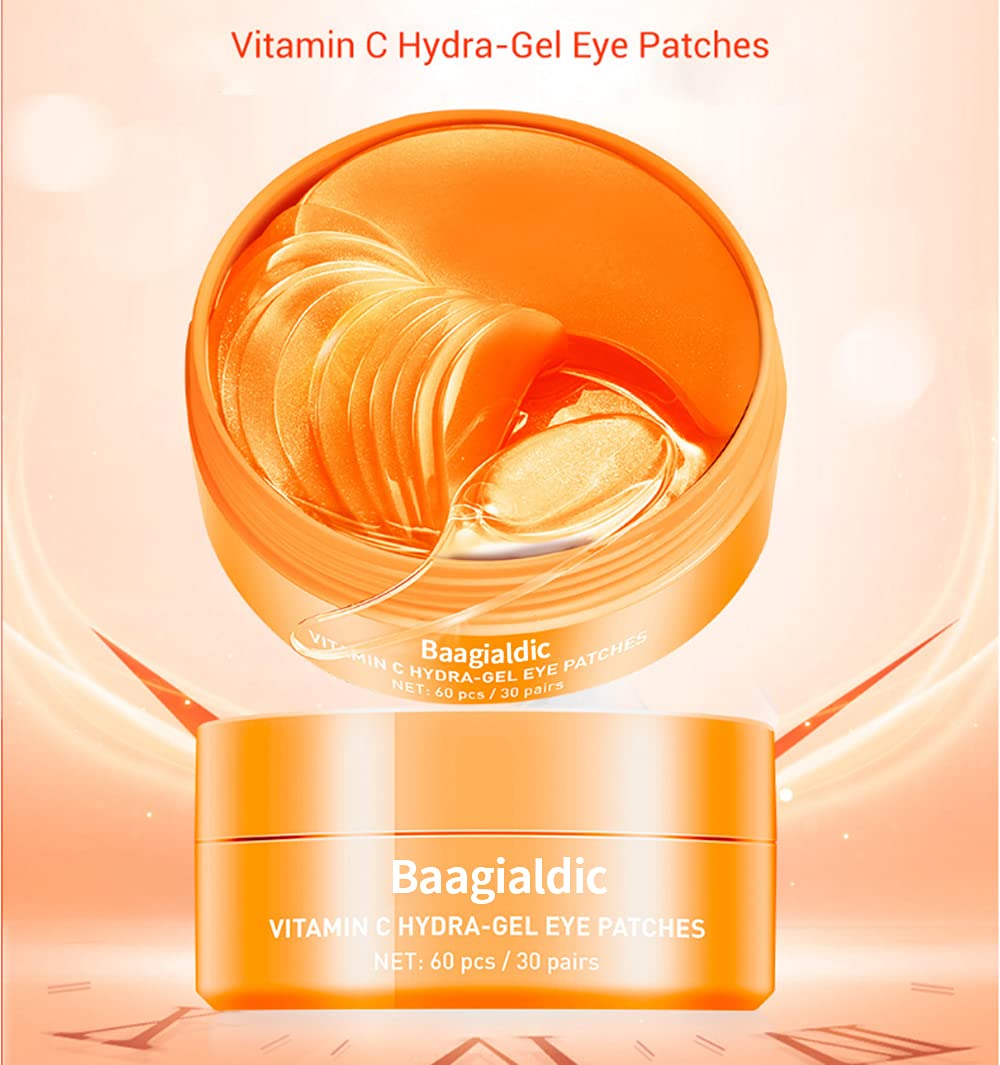 Baagialdic Eye Pads Against Dark Circles, Under Eye Mask, Hyaluronic Eye Pads with Vitamin C, Highly Concentrated, Eye Pads Gel for Dark Circles, Wrinkles, Fine Lines, Tear Bags, Puffiness, 30 Pairs, ‎orange