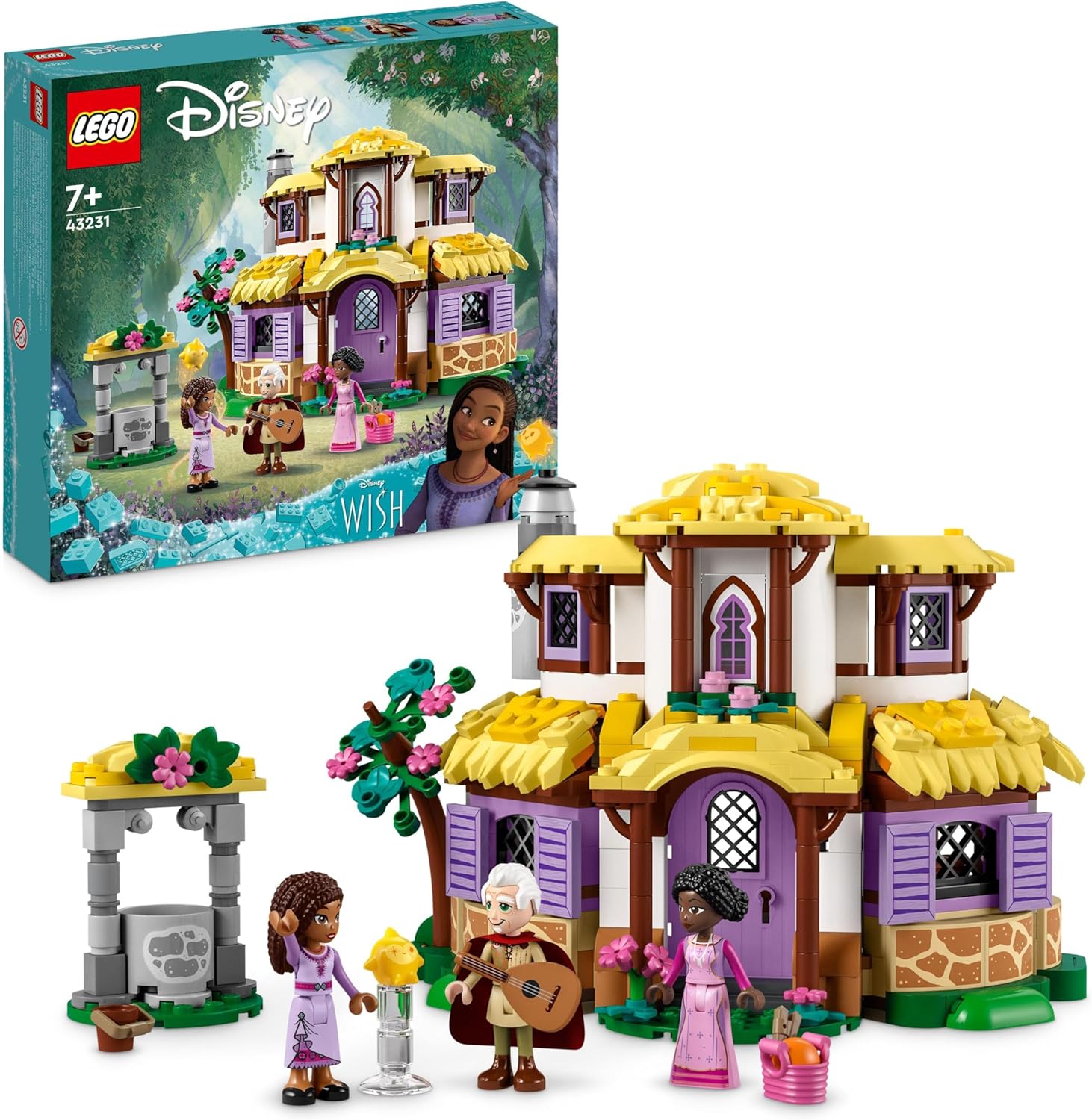 LEGO 43231 Disney Wish Asha\'s House Set, Opening Toy Dollhouse from the Wish Movie with Asha, Sakina and Sabino Mini Dolls and Star Figure, Kids, Girls and Boys