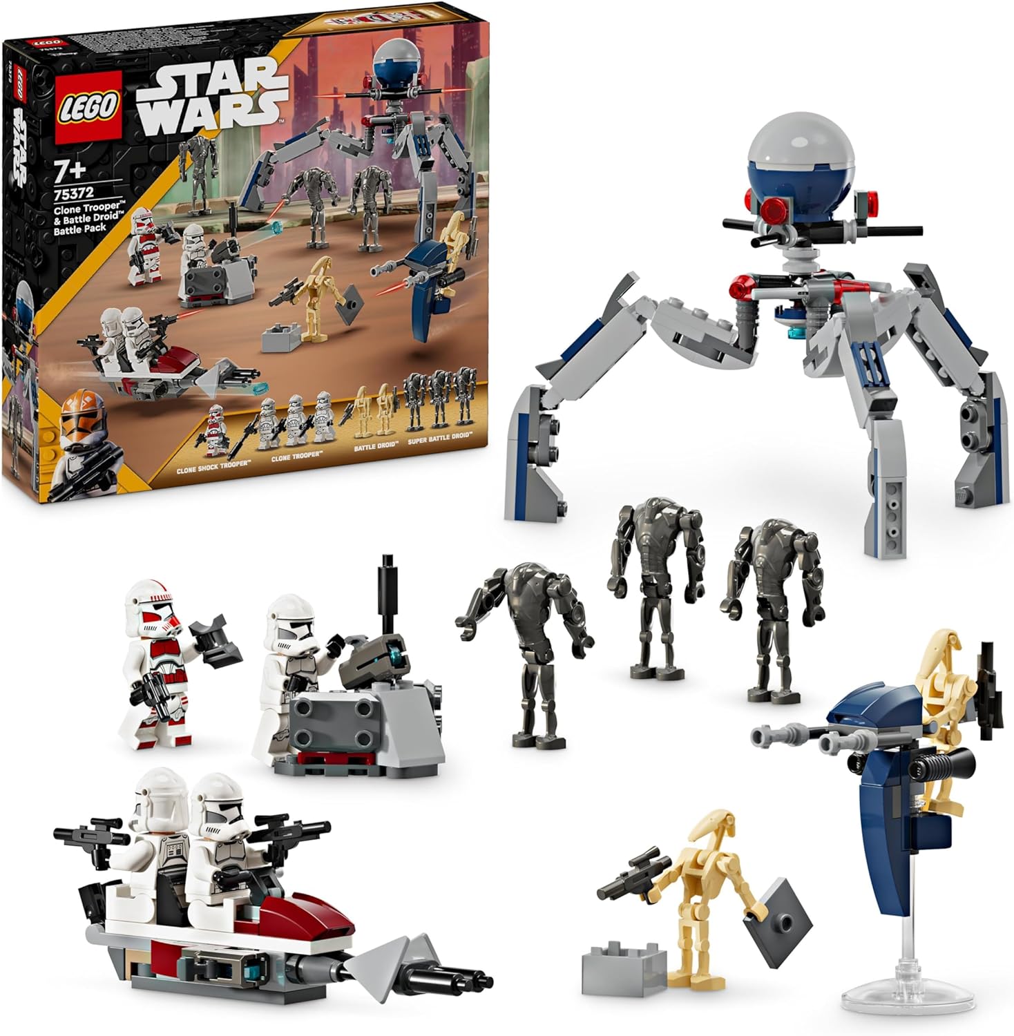 LEGO Star Wars Clone Trooper & Battle Droid Battle Pack, Toy for Children with Buildable Speeder Bike, Tri Droid Figures and Defense Posts, Gift for Boys and Girls from 7 Years, 75372
