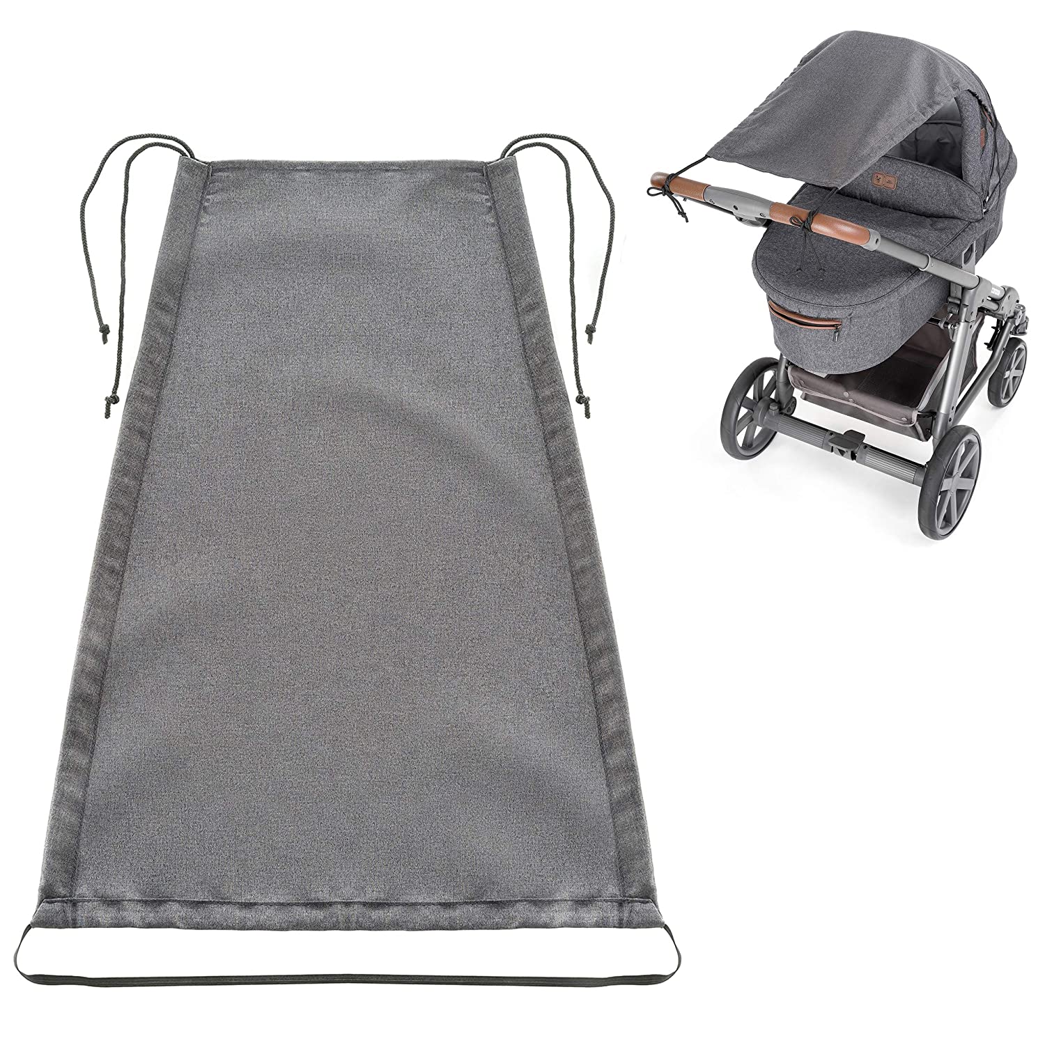 Zamboo Universal deluxe sun sail for pram / baby tub, tear-proof, sun protection with UV protection coating, 50+ and roller blinds function, melange grey.