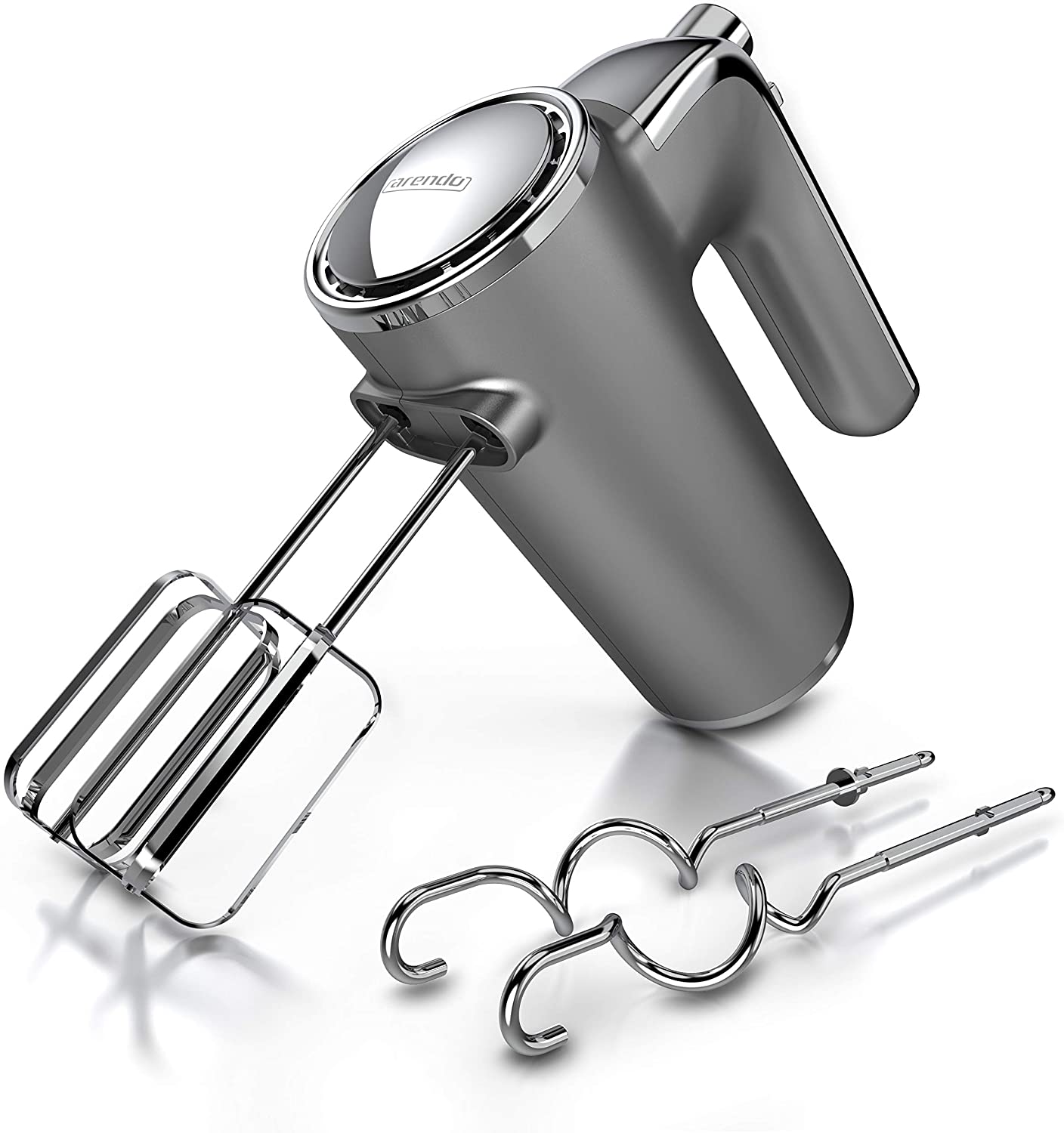 Arendo - 400 W stainless steel electric hand mixer - 5 speed mixer with turbo function - stainless steel - includes 2 stainless steel dough hooks - ergonomic housing - thermal fuse