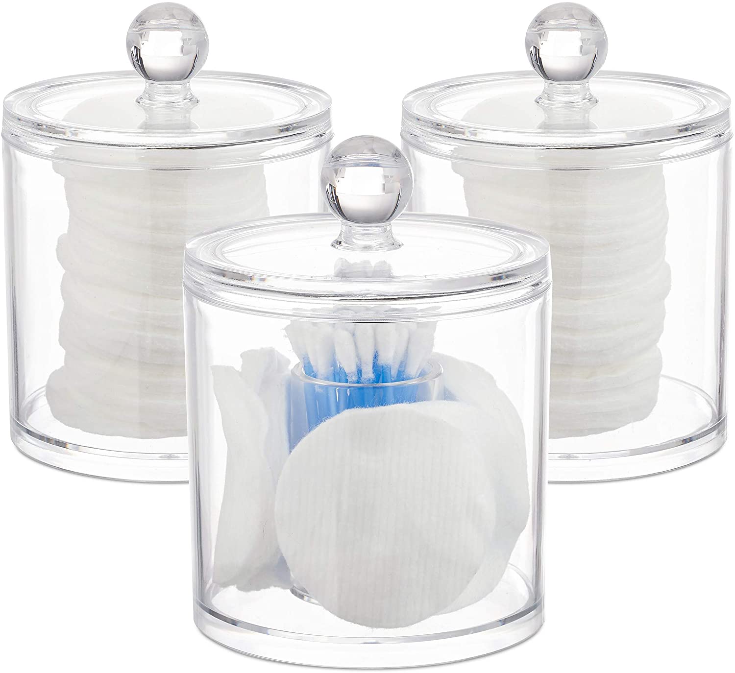 Relaxdays Cotton Buds Storage Set Of 3 Cotton Pad Holder With Lid Easy Care