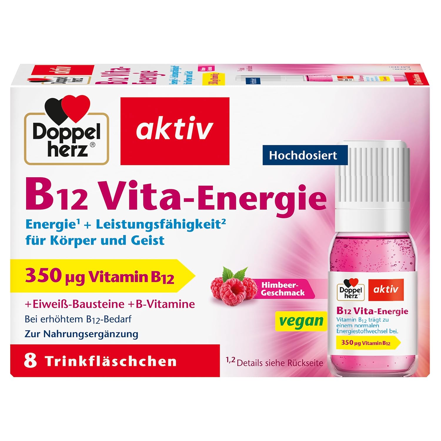 Doppelherz B12 Vita-Energy - Vegan and High Dose with 350 μg Vitamin B12 per Drinking Bottle - 8 Ampoules