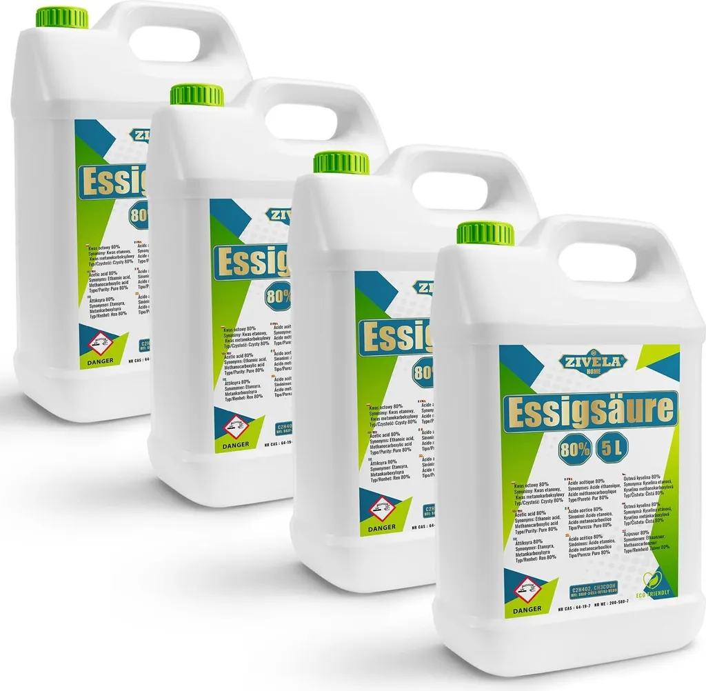 20L Acetic Acid 80% | 4x5L Vinegar Essence 80% Food Grade 20 kg | Highly Purified Vinegar for Versatile Applications | Perfect for Home Use, Industry, Horticulture, Cleaning