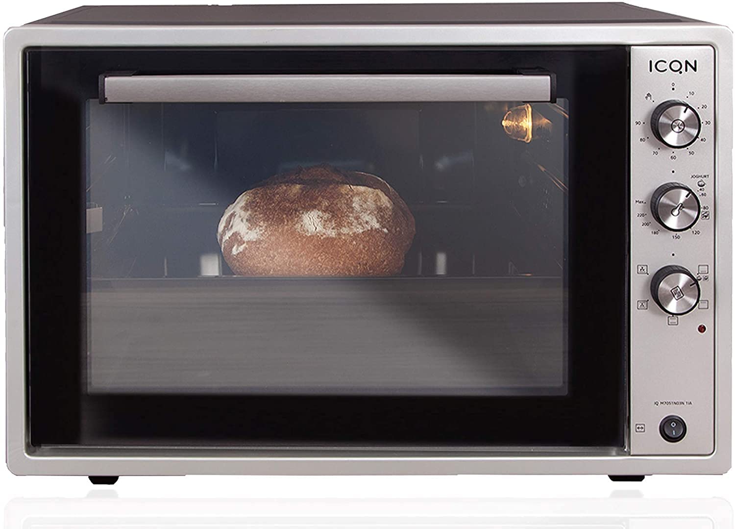ICQN 70-Litre 1,800 W Mini Oven with Interior Lighting and Recirculation Pizza Oven Double Glazing Timer Function Enamelled