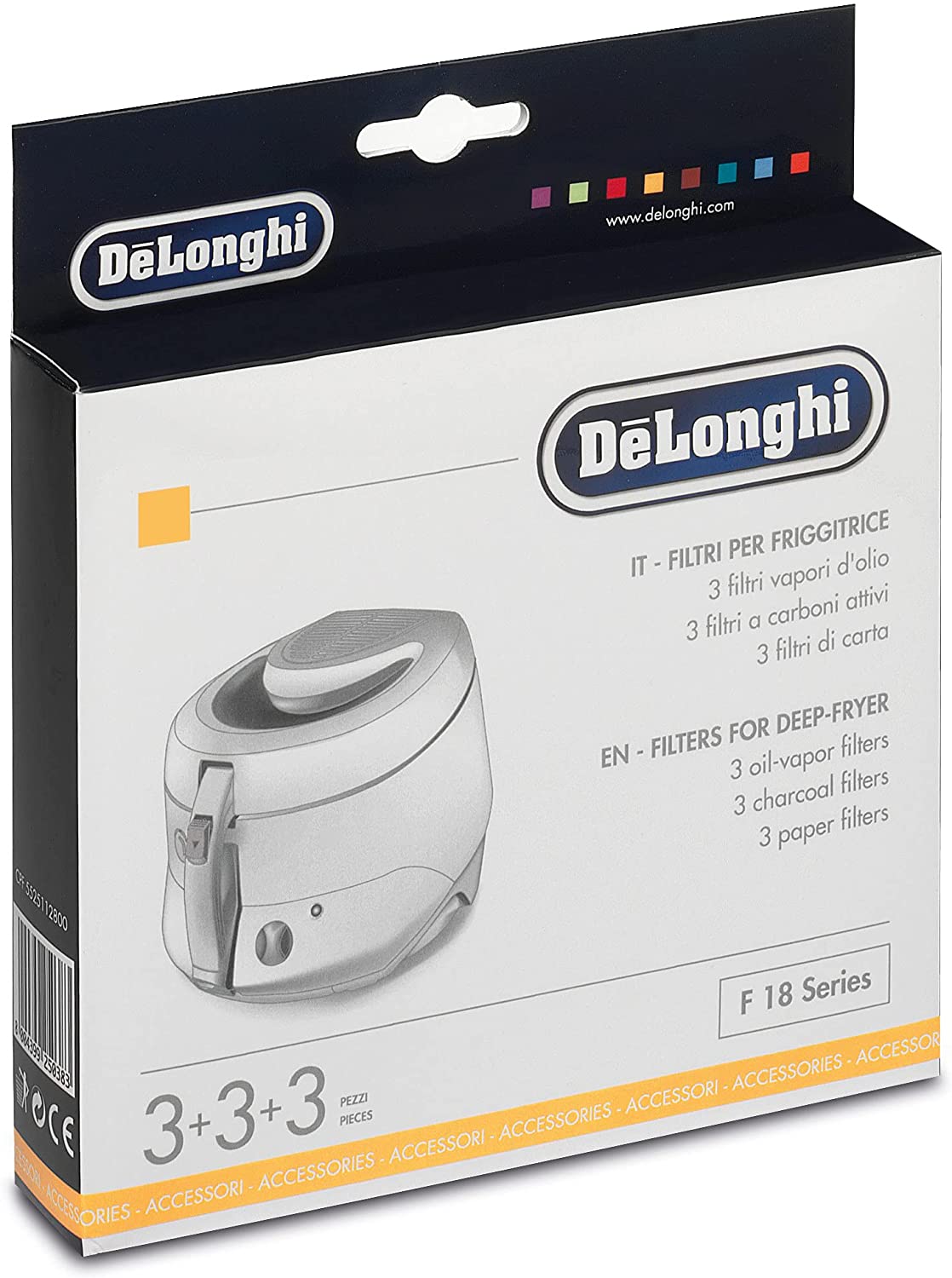 DeLonghi FIL.F18 Filter Set for Fryers (Models: F18233, F18316, F18436), Black/White