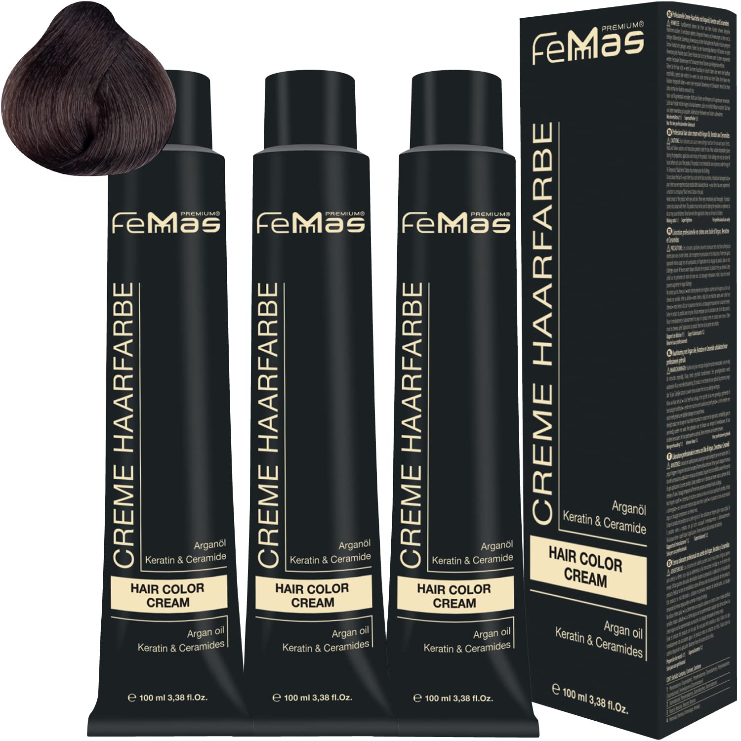 Femmas Hair Colour Cream 100 ml Hair Colour Pack of 3 Light Brown Intensive 5.0, ‎light
