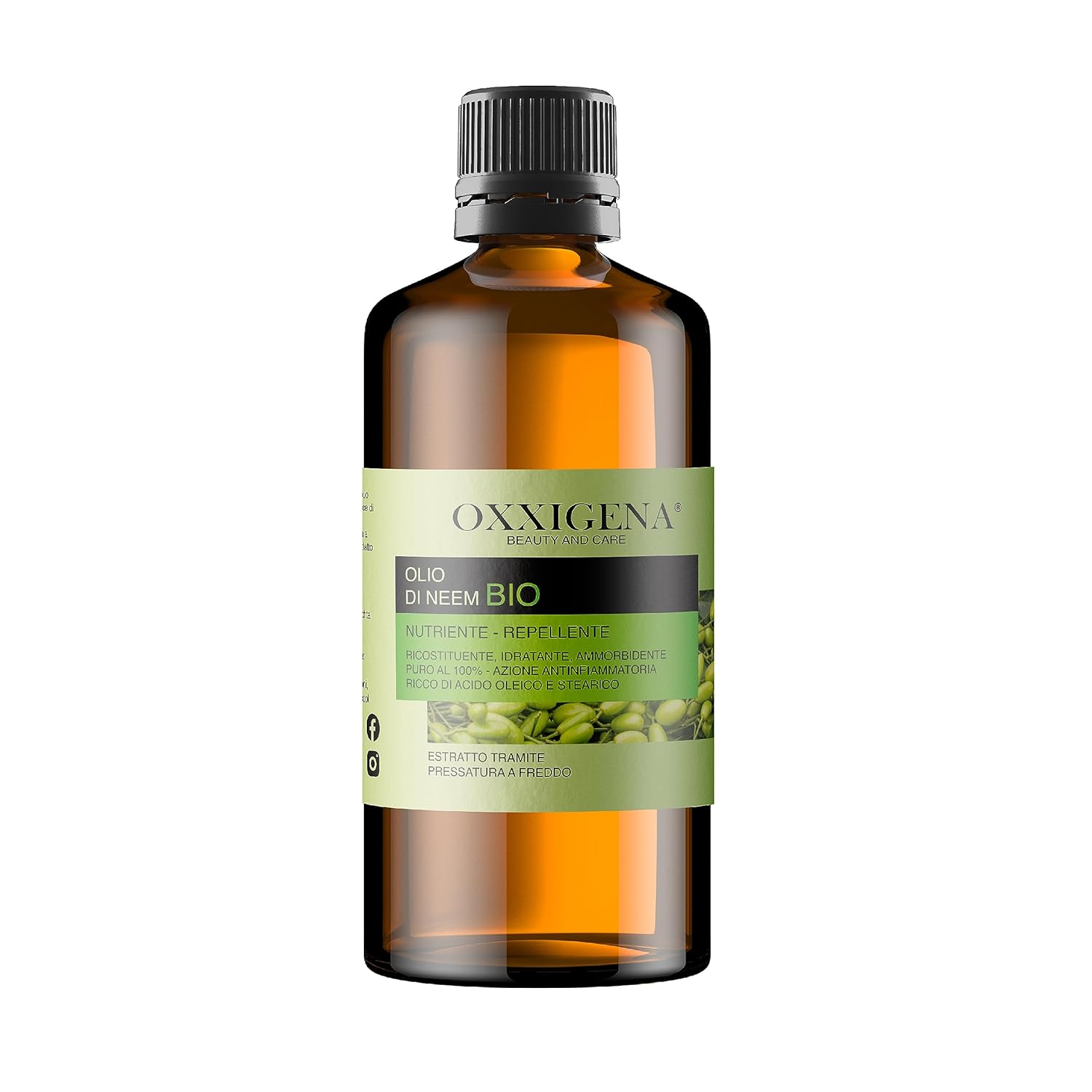 Oxxigena 100% Pure Organic Neem Oil - 1 L - Cold Pressed - Moisturising, Restoring, Ideal for Hair, Skin - Vegan, GMO-Free