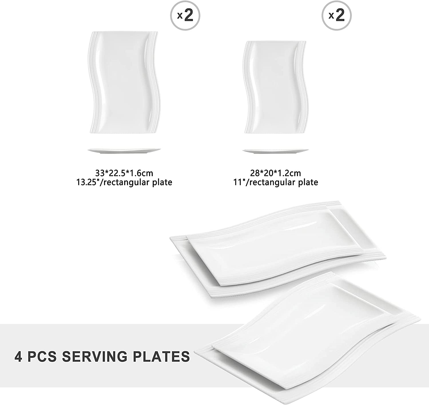 Malacasa Flora Series, Peripheral Products for 6 People, 4-piece plates.