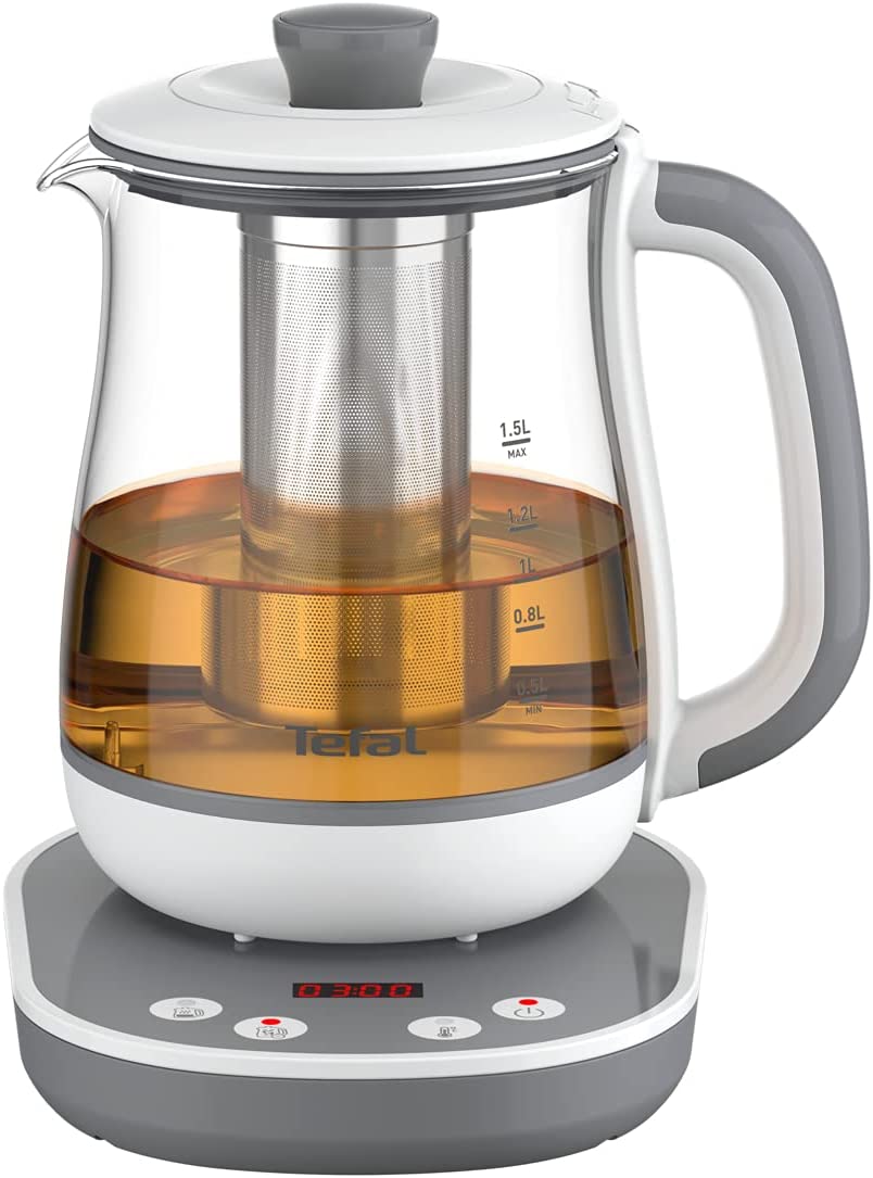 Tefal Tastea BJ551B10 Tea Maker, 8 Temperature Settings, Capacity 1.5 L, Removable Stainless Steel Tea Strainer, Warming Function, Robust Glass Body, 360° Stand