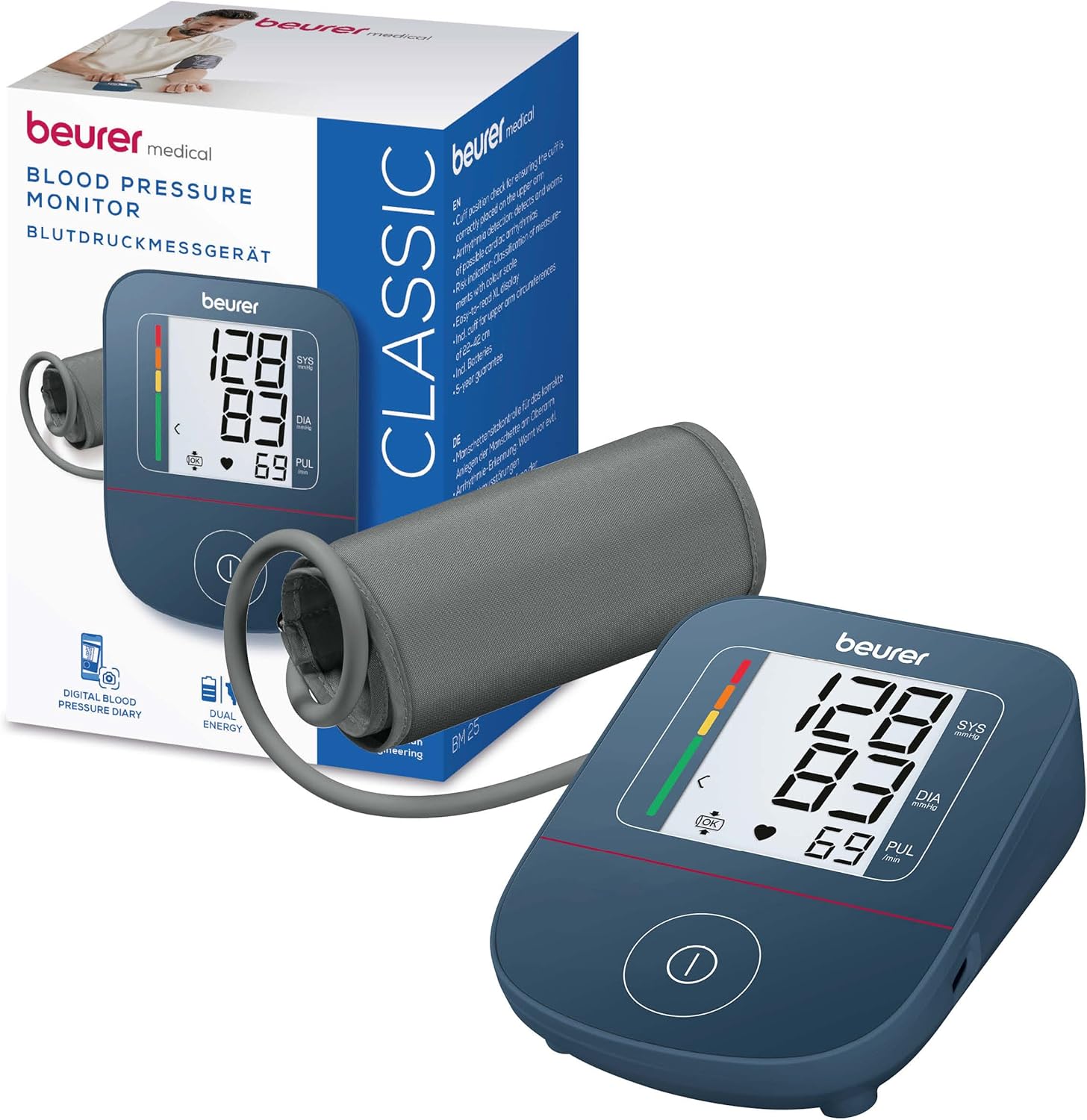 Beurer BM 25 Upper Arm Blood Pressure Monitor, Easy One Button Operation, Accurate Measurement by Cuff Seat Control, Arrhythmia Detection, with USB-C Port, Cuff for 22-42 cm