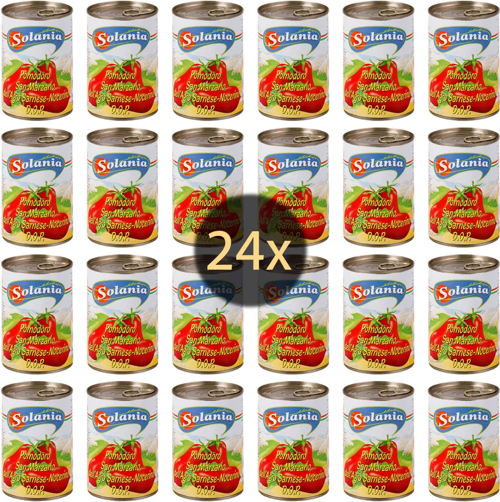 24x 400g - SOLANIA San Marzano Tomatoes DOP 12x 400g cans | Harvested fully ripe | Considered the queen of tomatoes | Incomparable taste!