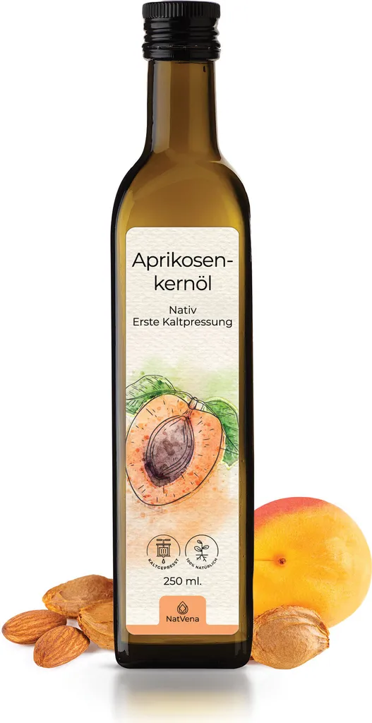 250ml Aprikosenkernöl I unraffiniert I frisch kaltgepresst bis zu 35°C aus Erstpressung I Rohkostqualität I 100% reines, natürliches Speiseöl I nativ