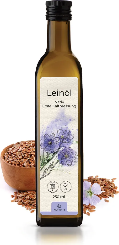 250ml Leinöl I unraffiniert I frisch kaltgepresst bis zu 35°C aus Erstpressung I Rohkostqualität I 100% reines, natürliches Speiseöl I nativ